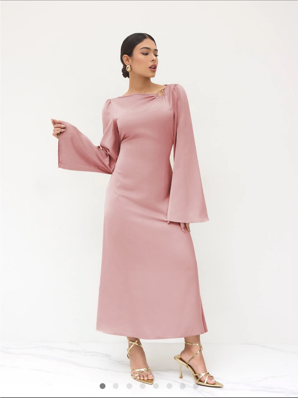 SATIN ASYMMETRICAL NECK KNOTTED PIERCED MAXI DRESS size large 💗